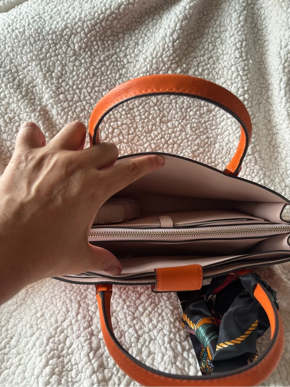 kate spade orange leather top-handle satchel with scarf accent
